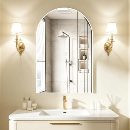 Wall Mounted Mirror, Arched Wall Mirror for Bathroom, 20"x30" Arch Bathroom Mirror with Metal Frame, 2 Pieces White Vanity Mirror Decor for Mantle, Bedroom, Entryway