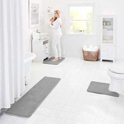 Memory Foam Bath Mat Non Slip Absorbent Super Cozy Velvet Bathroom Rug Carpet (17 inches X 24 inches, Grey)