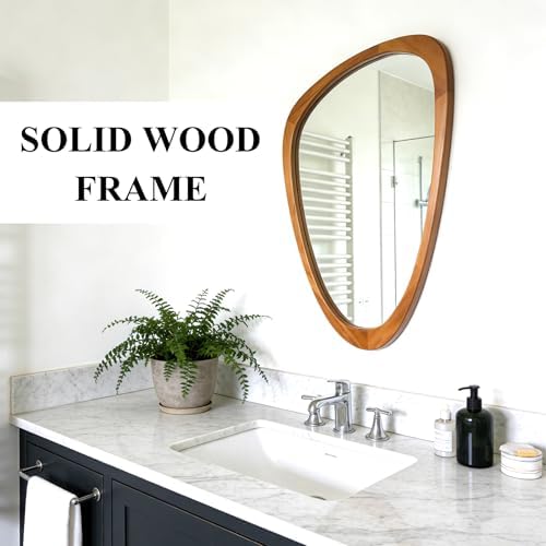 Irregular Asymmetrical Wall Mirror 19"x30" Wooden Frame Bathroom Mirror