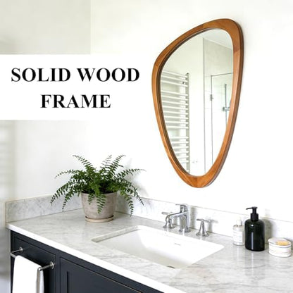 Irregular Asymmetrical Wall Mirror 19"x30" Wooden Frame Bathroom Mirror