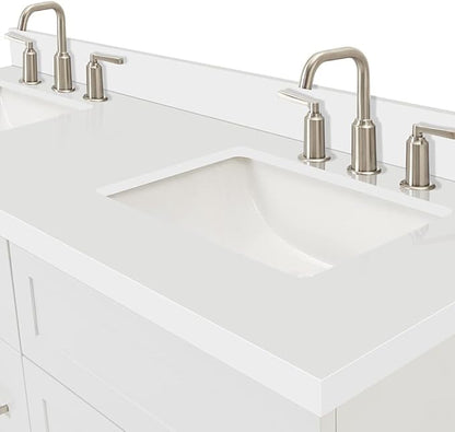 ARIEL Hamlet 60-inch Bathroom Vanity with Sink,Solid Wood, 1.5-inch Pure White Quartz Countertop & Backsplash, Double Rectangular Porcelain Sink, 4 Soft Closing Doors, 3 Dovetail Drawers, White