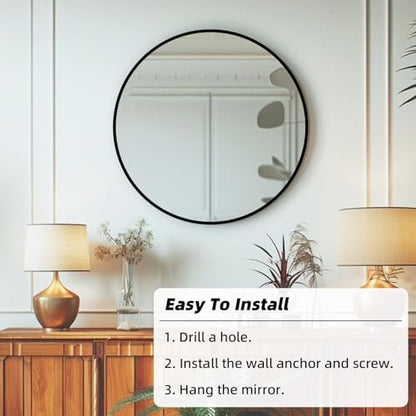 Round Black Mirror 16 inch, Circle Mirror, Matte Black Metal Frame