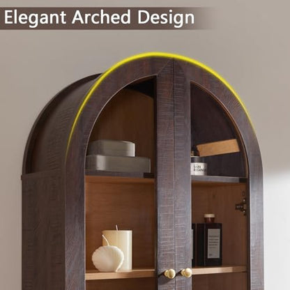 Bathroom Arched Wall Cabinet,23.5'' Wide Medicine Cabinet, Bathroom Cabinet Wall Mount W/Glass Doors & Adjustable Shelves, Over The Toilet Storage Cabinet for Laundry Room, Bedroom,Kitchen, Brown