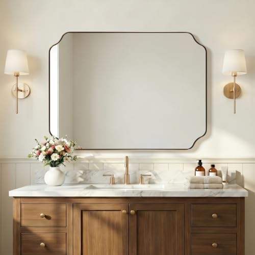 ANDY STAR 30"x40" Champagne Bronze Scalloped Mirror for Bathroom Sink