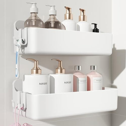Nieifi Adhesive Shower Shelves, White, 2 Pieces