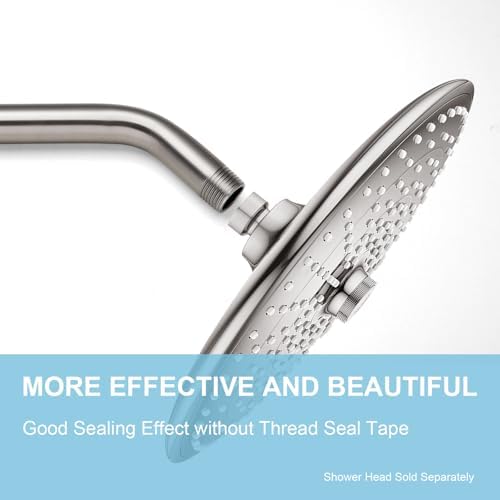 OFFO Shower Arm with Flange, 10 in Brushed Nickel Wall Mount Replacement Angle Shower Head Arm Wall-Mounted For Fixed Shower Head & Handheld Showerhead