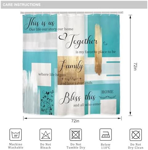 Teal Turquoise Aqua Gold Oil 4Pcs Bathroom Shower Curtain Set with Rugs