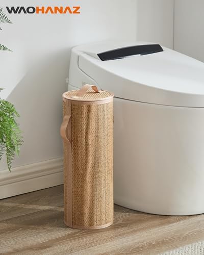 Bamboo Toilet Paper Storage Basket with Lid & Handle - 10L Handwoven Bathroom Organizer for 4 Rolls - Sturdy Stand Holder for Toilet Paper Organization, Carbon Brown