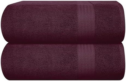 GLAMBURG Premium Cotton Oversized 2 Pack Bath Sheet 35x70-100% Pure Cotton - Ideal for Everyday use - Ultra Soft & Highly Absorbent - Machine Washable - Burgundy