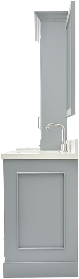 ARIEL Stafford 84-inch Bathroom Vanity with Sink,Solid Wood, 1.5-inch Pure White Quartz Countertop & Backsplash, Double Rectangular Porcelain Sink, 5 Soft Closing Doors, 6 Dovetail Drawers, Grey