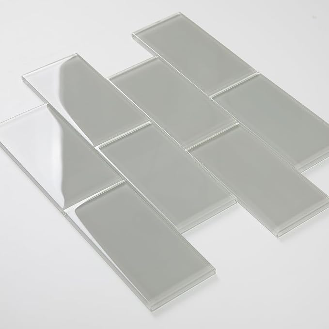 Glass Subway Tile 3 x 6 Inch Light Gray for Kitchen Backsplash Bathroom Wall (32-Pack, 4 sq.ft.)
