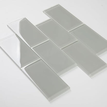 Glass Subway Tile 3 x 6 Inch Light Gray for Kitchen Backsplash Bathroom Wall (32-Pack, 4 sq.ft.)