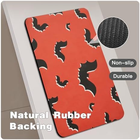 TYUU Thin Halloween Bath Mat, Non-Slip Washable, 17x30 Orange Gothic Bats