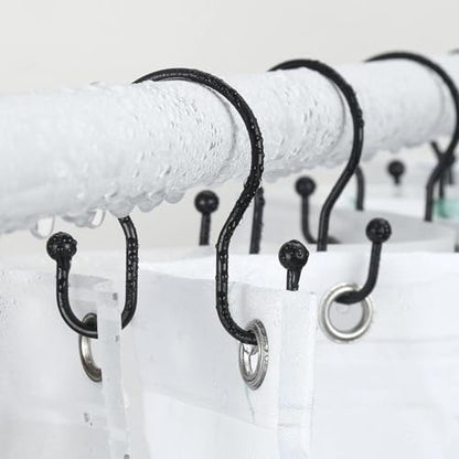 Goowin Shower Curtain Hooks, 12 Pcs Shower Curtain Rings, Stainless Steel Shower Curtain Hangers, Black Shower Curtain Hooks Rings Rust Proof, Minimalist Shower Hooks for Shower Curtain, Black