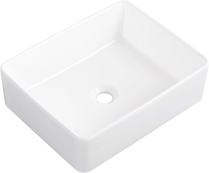 Vessel Sink 19"x15" Rectangular Bathroom Sink Modern White Porcelain Ceramic Above Counter Drop-in Vanity Sink for Bathrooms Art Basin