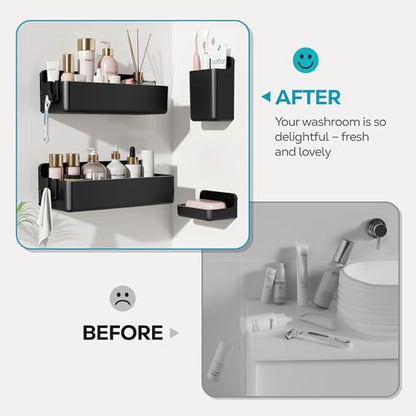 Nieifi Adhesive Shower Shelves, Black, 4 Pieces