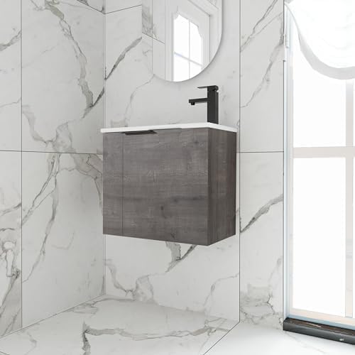 22 Inch Wall Mounted Bathroom Vanity, 22'' Floating Bathroom Vanity with Sink, Single Sink Cabinet Combo, Modern Storage Cabinet, with Soft Closing Door, Grey