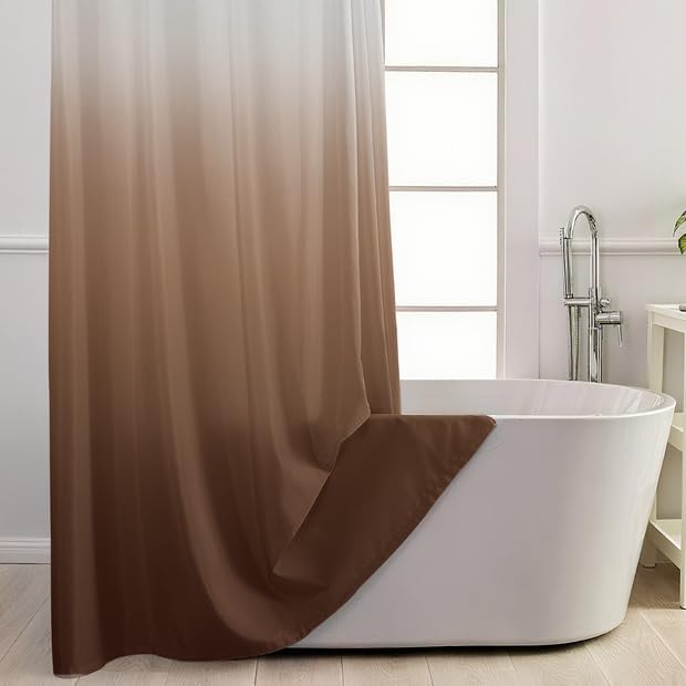 No Hook Shower Curtain and Liner Set for Bathroom, Ombre Brown, 71" x 74"