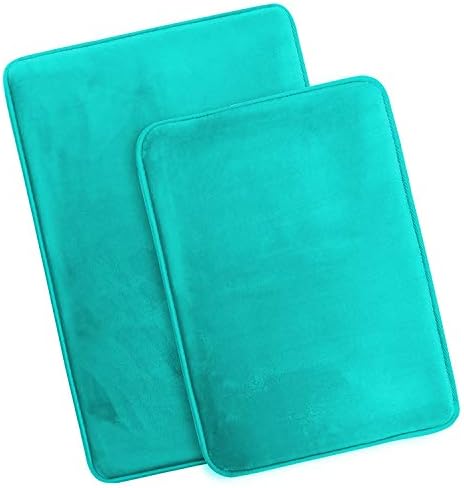 Clara Clark 2 Piece Bathroom Rugs Bath Mat Set, Velvet Memory Foam Bath Mats for Bathroom - Non-Slip, PVC Backing Bath Rugs, Washable - Dries Quickly, Teal