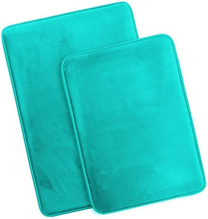 Clara Clark 2 Piece Bathroom Rugs Bath Mat Set, Velvet Memory Foam Bath Mats for Bathroom - Non-Slip, PVC Backing Bath Rugs, Washable - Dries Quickly, Teal