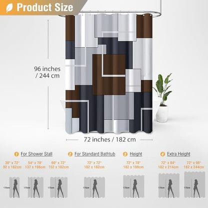 BTTN 72 x 96 Long Modern Geometric Waterproof Fabric Shower Curtain, Brown