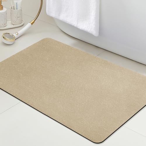 ACCUMTEK Non Slip Bath Mat, Thin Bathroom Rugs Fit Under Door, Quick Dry Bath Mats, Machine Washable Bath Rugs for Bathroom, Bathtub & Kitchen, Camel/Upgraded Solid/32 x20