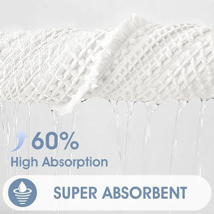 ACCUMTEK Upgraded Waffle Bath Mat, 32"x20" White, Super Absorbent Non-Slip Quick Dry Bathroom Rugs with Tassels, Machine Washable Ultra Soft Boho Bath Rugs for Floor, Toilet Mats Boho Farmhouse Decor
