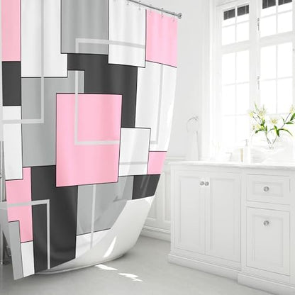 BTTN Pink Modern Geometric Waterproof Fabric Shower Curtain Set, 72 x 72