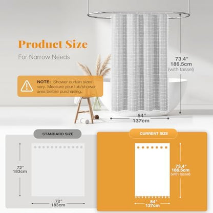 BTTN 54x72 Boho Farmhouse Linen Heavy Duty Shower Curtain Set, Gray/Grey