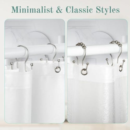 Goowin Shower Curtain Hooks, 12 Pcs Shower Curtain Rings, Stainless Steel Shower Curtain Hangers, Metal Shower Curtain Hooks Rings Rust Proof, Minimalist Shower Hooks for Shower Curtain, Matte Nickel