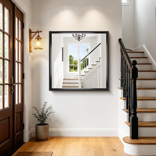 Bathroom Mirror, 36 x 36 inch Brushed Black Square Mirrors for Wall