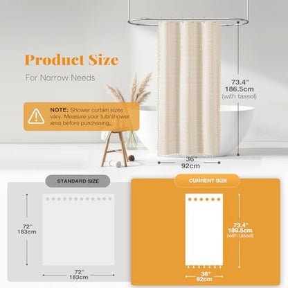 BTTN Stall Boho Farmhouse Linen Fabric Shower Curtain, 36x72, Cream/Beige