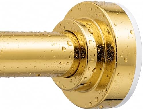 TEECK Shower Curtain Rod, 32-43 inch Adjustable Spring Tension Curtain Rod, Never Rust Anti-Slip Shower Curtain Rod for Bathroom, No Drilling, Never Collapse, Easy to Use, Gold