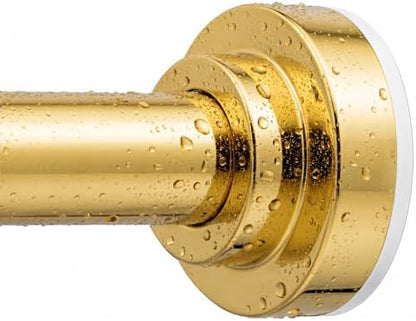 TEECK Shower Curtain Rod, 32-68 inch Adjustable Spring Tension Curtain Rod, Never Rust Anti-Slip Shower Curtain Rod for Bathroom, No Drilling, Never Collapse, Easy to Use, Gold