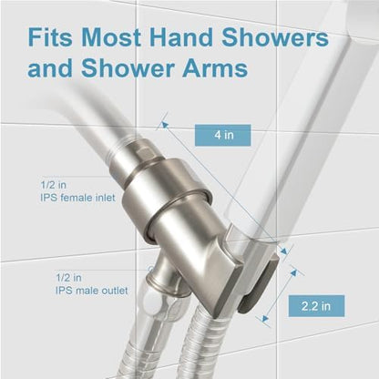OFFO Shower Head Holder with Solid Metal Ball for Handheld Shower Head, Brushed Nickel Adjustable Shower Arm Mount for Connecting Shower Arm and Shower Hose, 1/2 in IPS Female Inlet and Male Outlet
