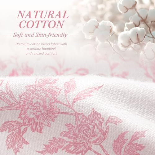 Pink Floral Shower Curtain,Vintage Cotton Cottagecore Shower Curtains for Bathroom, 72" W x 72" L