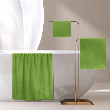 MyOwn Ultra Soft 3 Pack Cotton Towel Set, Contains a Bath Towels 28x55 inch, a Hand Towels 16x24 inch & a Wash Coths 12x12 inch, Ideal Everyday use, Compact & Lightweight - Kiwi Green