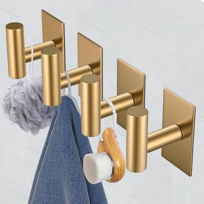 VAEHOLD Wall Towel Hooks, Heavy Duty Sticky Holder Waterproof Towel Hooks for Hanging Coat, Clothes, Closet Hook Wall Mount for Kitchen (Gold, 6 Pack)