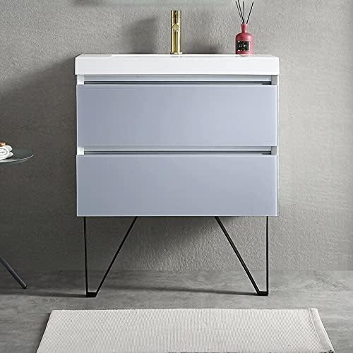 Blossom 30 inch LED Lighted Bathroom Vanity with Acrylic Sink | Wall Mounted Vanity with Dimmable LED Lights | Modern Floating Design for Small Bathrooms | 30" w/Acrylic Sink, Light Grey