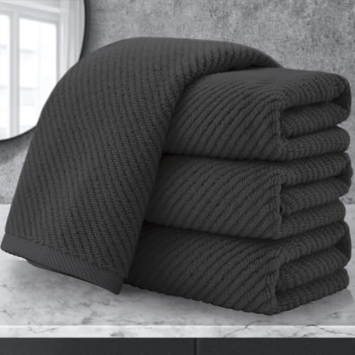 VOOVA & MOVAS Hand Towels 4PC, 100% Cotton, 18x28 in, Dark Grey