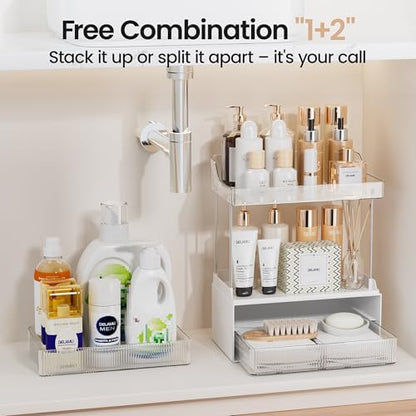 Delamu 4-Tier Makeup Organizer, Bathroom Counter Storage, 2 Drawers,Clear