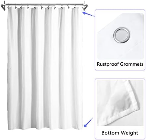 LLSCL White Fabric Shower Curtain Liner with Bottom Counterweight, Waterproof Hotel Quality, 72 x 72 Machine Washable