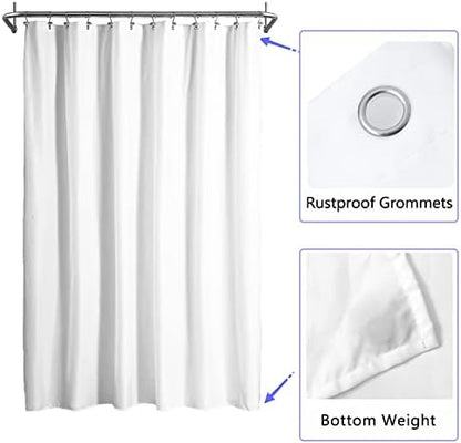 LLSCL White Fabric Shower Curtain Liner with Bottom Counterweight, Waterproof Hotel Quality, 72 x 72 Machine Washable