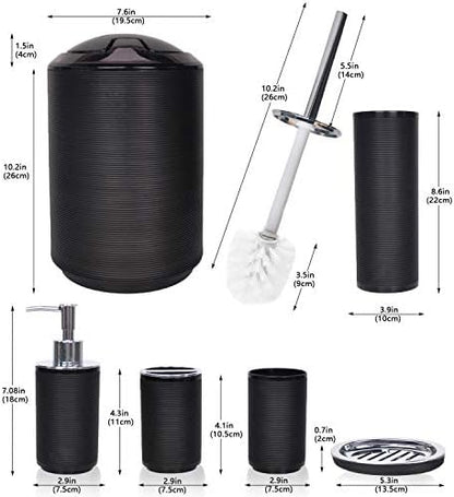 CERBIOR Bathroom Accessories Set 6 Piece Spiral Pattern Bath Ensemble,Black
