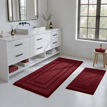 HOMEIDEAS Bathroom Rugs Sets 2 Piece, Extra Long Bath Mat Burgundy Red