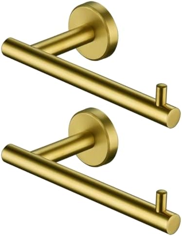 JQK Gold Toilet Paper Holder, 5 Inch Tissue Paper Dispenser, 304 Stainless Steel Thick 0.8mm Wall Mount, Brushed Brass 2 Pack, TPH100-BG-P2