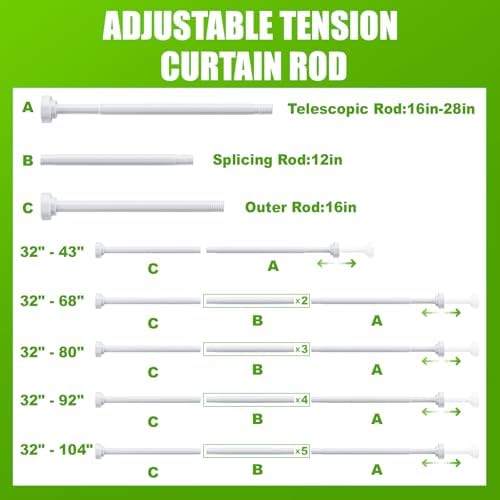 Ausemku Shower Curtain Rod Tension - 32-80 Inch Never Rust Non-Slip Spring Tension Curtain Rod No Drilling Stainless Steel Curtain Rod Use Bathroom Kitchen（White）