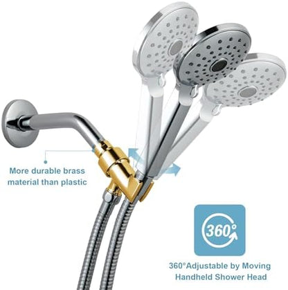OFFO Shower Head Holder with Solid Metal Ball Joint for Handheld Shower Head, Adjustable Shower Arm Mount for Connecting Shower Arm and Shower Hose, 1/2 in IPS Female Inlet and Male Outlet, Chrome