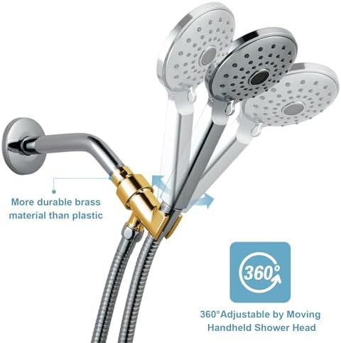 OFFO Shower Head Holder All Metal for Handheld Shower Head, Adjustable Shower Arm Mount with Solid Brass Pivot Ball, 1/2 in IPS Female Inlet and Male Outlet, Chrome