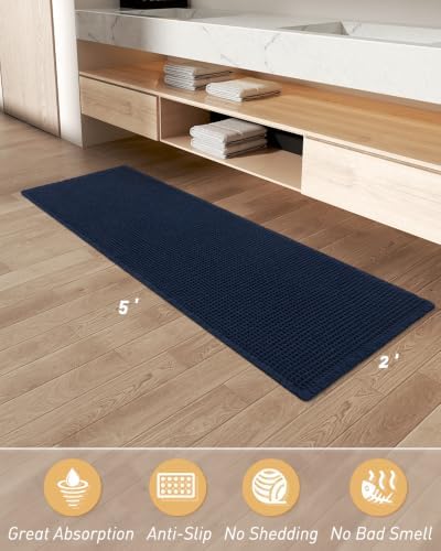 Upgraded Waffle Bath Mat Runner Absorbent Non Slip Bathroom Mat, 2' x 5'